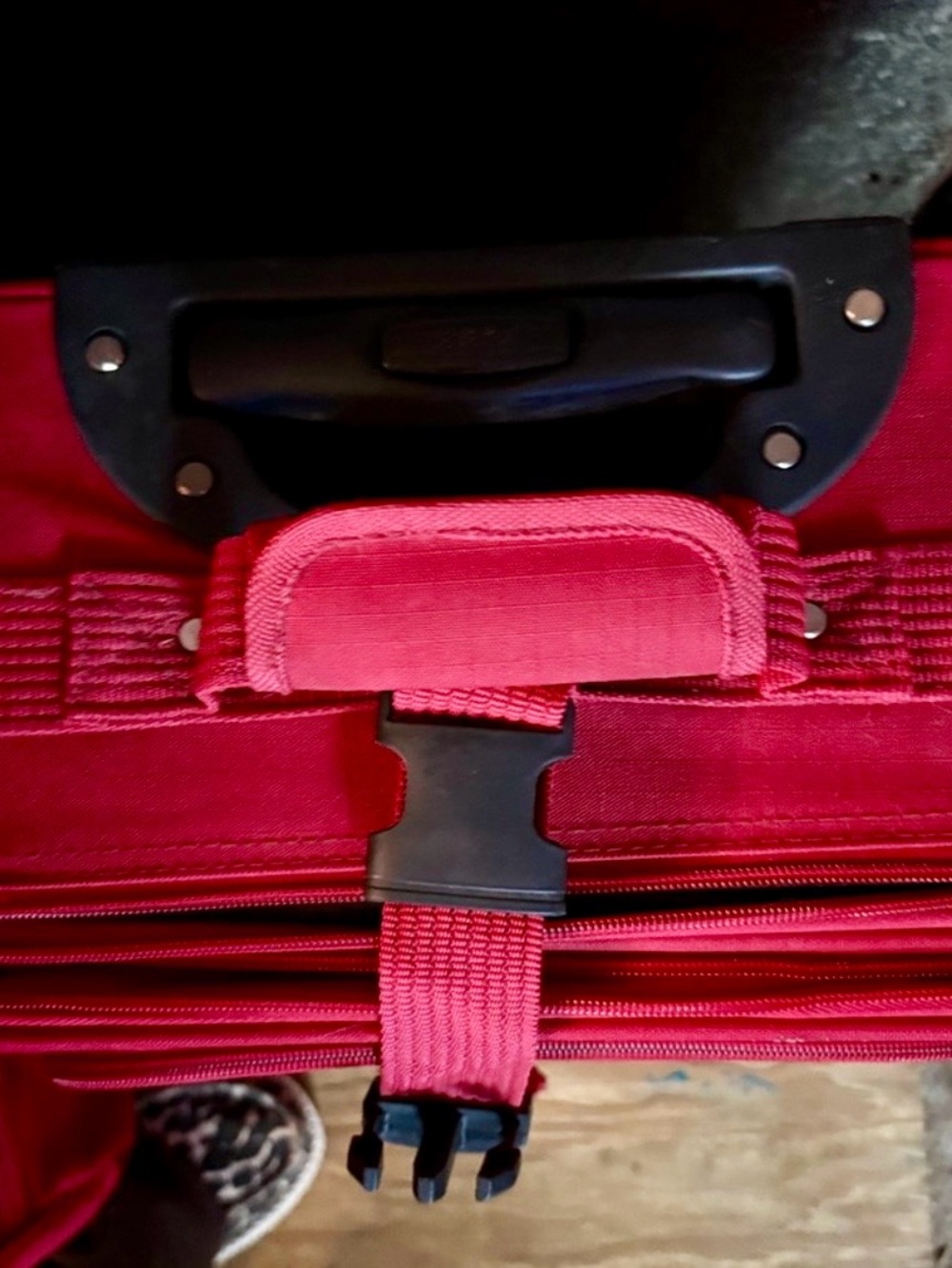 Red Carry-On Luggage Top with Strap and Buckle